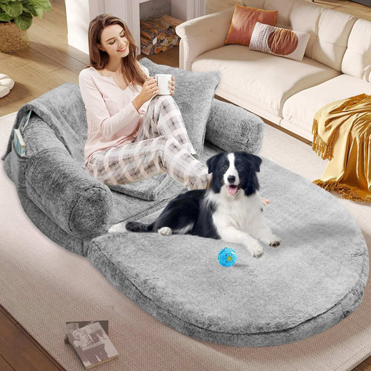 2 in 1 Foldable Human Dog Bed72"x48"x11" Extra Large Orthopedic Memory Foam - King & Paws