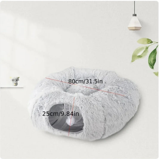 Cozy Plush Cat Tunnel and Nest - Foldable Winter Pet Kennel - King & Paws