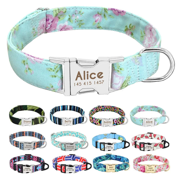 Collar de perros de nylon grabado personalizado