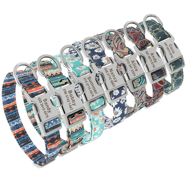 Collar de perros de nylon grabado personalizado